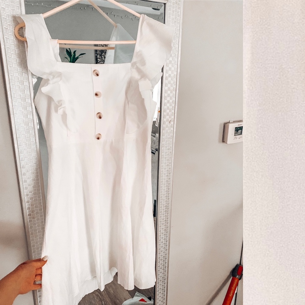 White linen button down dress